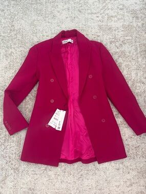 NWT Zara Double-Breasted Fuchsia Blazer